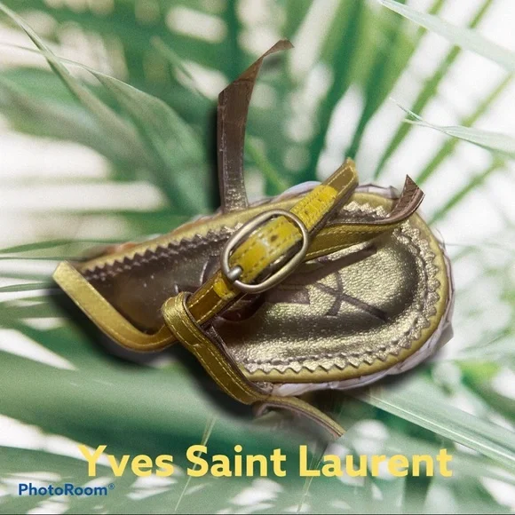 Saint Laurent Loulou Gold Wedge Sandals - Picture 7 of 12